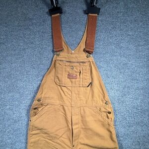 Master Made Duck Bib Overalls Men's 34x37 Brown Canvas Heavyweight Work Utility